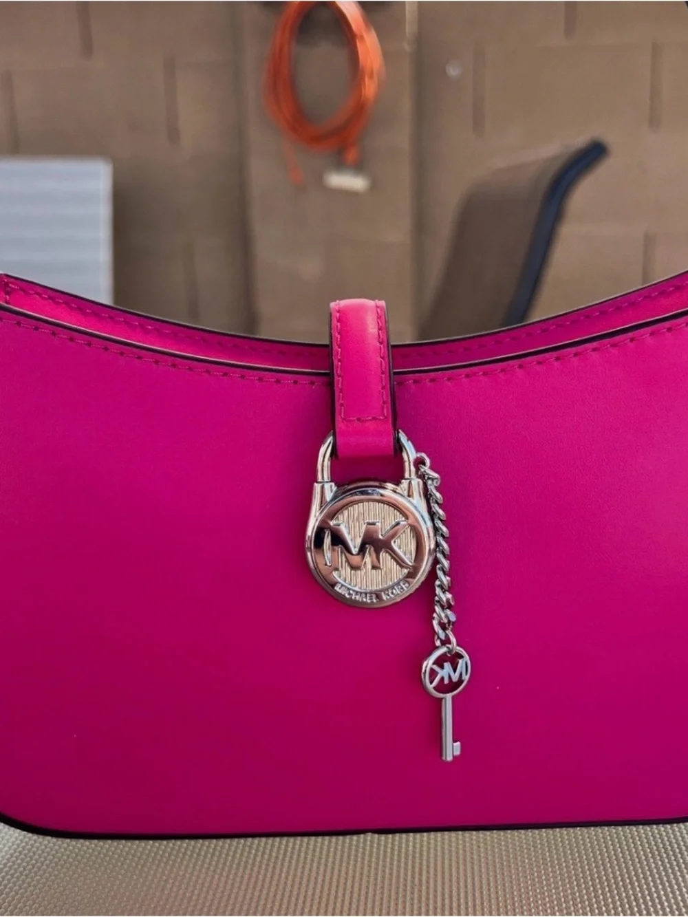 Michael Kors Hot Pink Leather Shoulder Bag with MK Charm